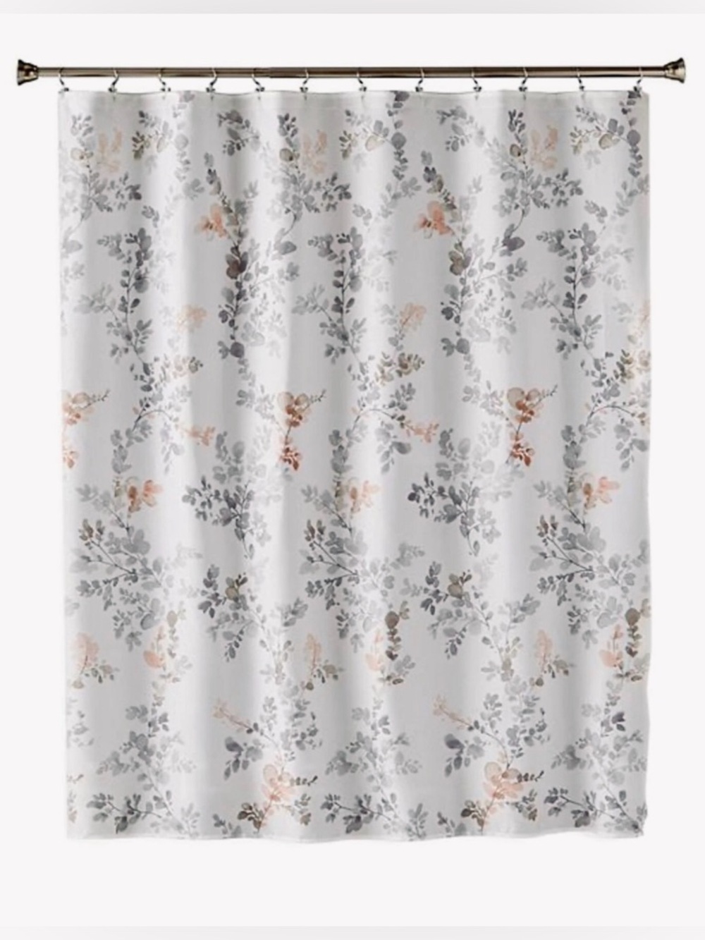 SKL Home Floral Leaves & Watercolor Gray and Pink Shower Curtain- 70x72